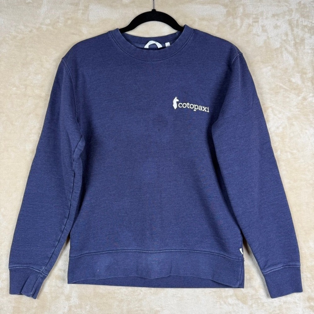 Cotopaxi Womens Crewneck Sweatshirt Navy Blue Llama Logo Organic Blend Size M